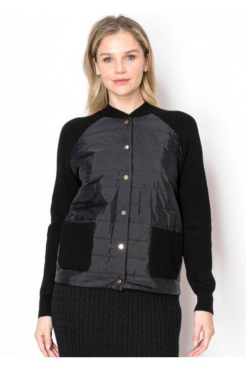 Black Quilted Button-Front Cardigan