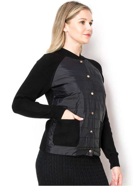Black Quilted Button-Front Cardigan