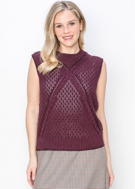 Burgundy Cable Knit Vest