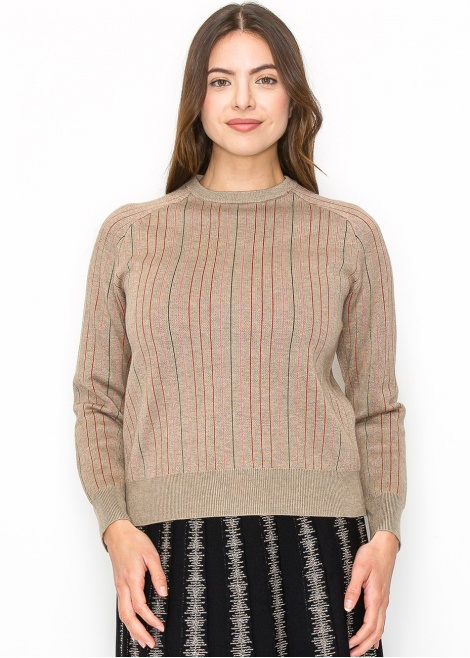 Beige Sweater with Subtle Pink Stripes Beige Sweater with Subtle Pink Stripes