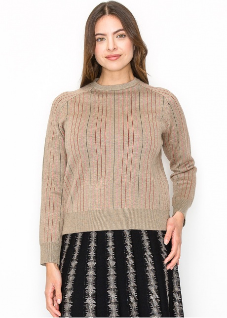 Beige Sweater with Subtle Pink Stripes