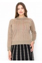 Beige Sweater with Subtle Pink Stripes