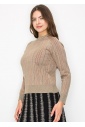 Beige Sweater with Subtle Pink Stripes