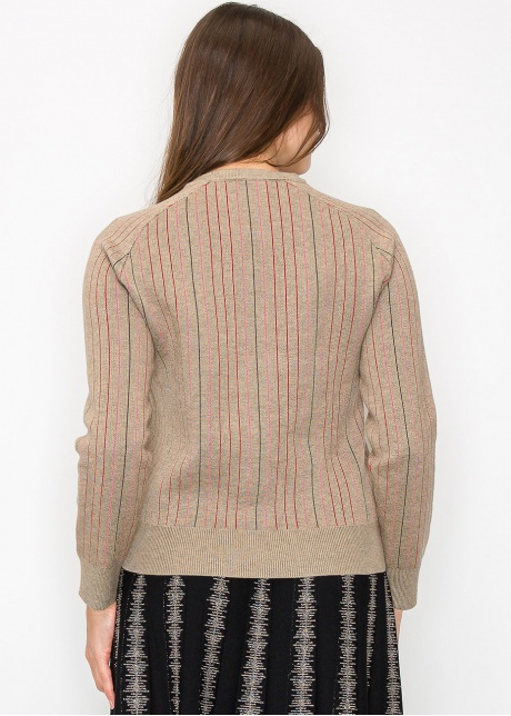 Beige Sweater with Subtle Pink Stripes