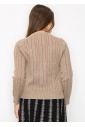 Beige Sweater with Subtle Pink Stripes