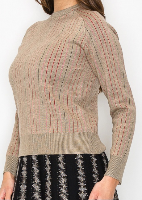 Beige Sweater with Subtle Pink Stripes
