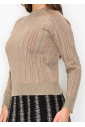 Beige Sweater with Subtle Pink Stripes