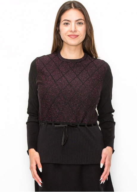 Diamond Sparkle Knit Pullover with Tie Waist
