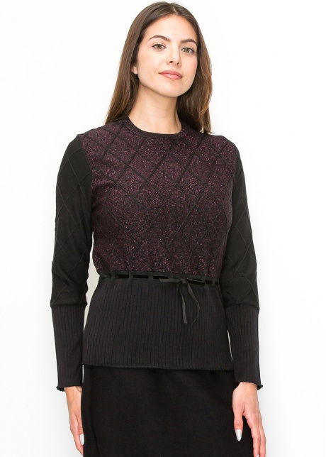 Diamond Sparkle Knit Pullover with Tie Waist