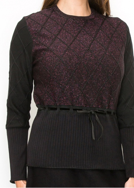 Diamond Sparkle Knit Pullover with Tie Waist