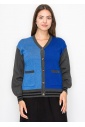 Blue and Grey Color-Block Cardigan