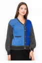 Blue and Grey Color-Block Cardigan