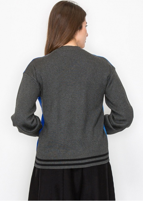Blue and Grey Color-Block Cardigan