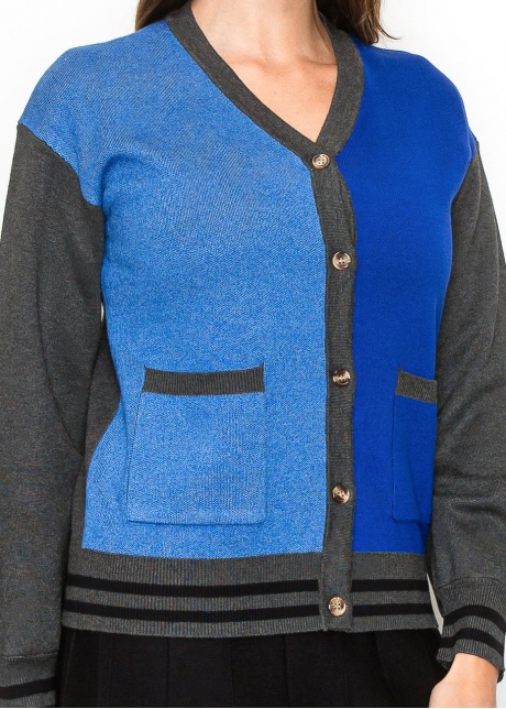Blue and Grey Color-Block Cardigan