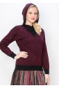 Burgundy Knit Hoodie with Black Accent