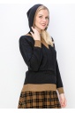 Two-Tone Black Hoodie with Camel Trim