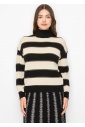 Black and Cream Striped Pullover with Turtleneck