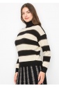 Black and Cream Striped Pullover with Turtleneck