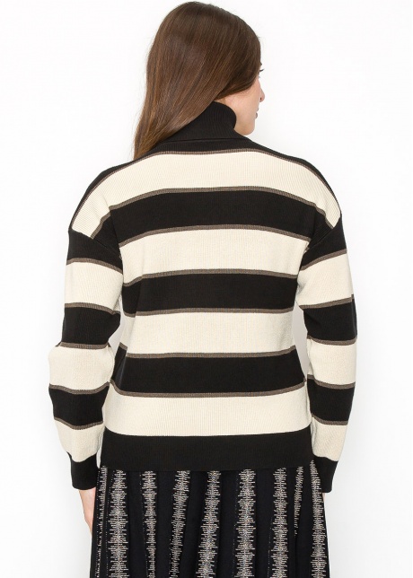 Black and Cream Striped Pullover with Turtleneck