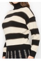 Black and Cream Striped Pullover with Turtleneck