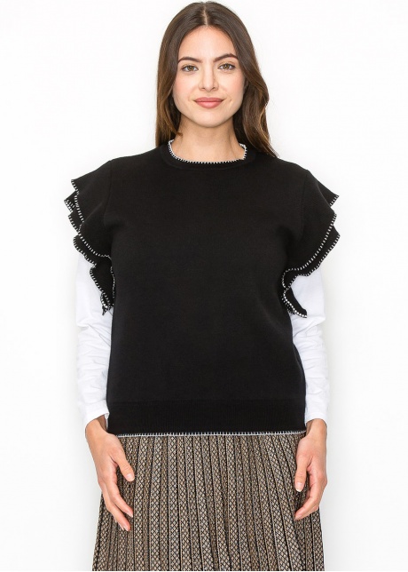 Ruffle-Accent Black Vest