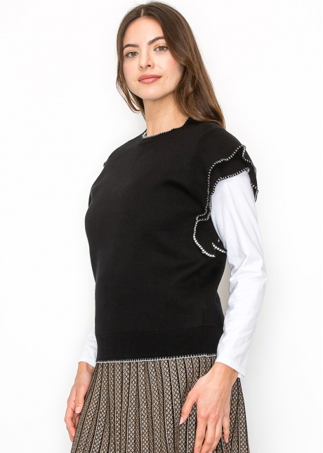 Ruffle-Accent Black Vest