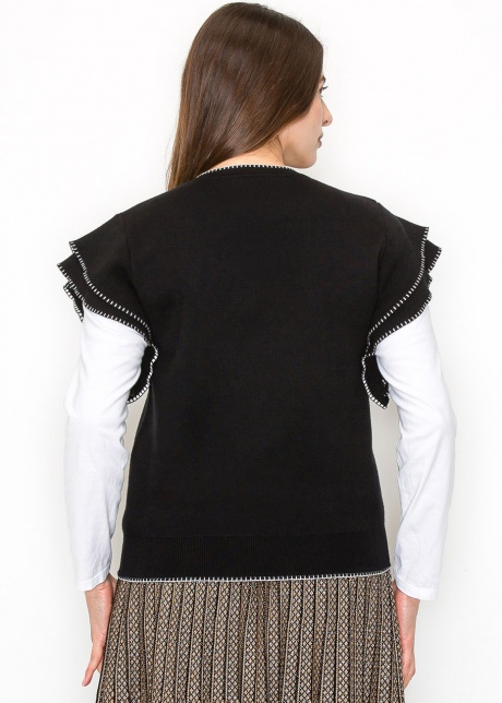 Ruffle-Accent Black Vest