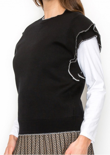 Ruffle-Accent Black Vest
