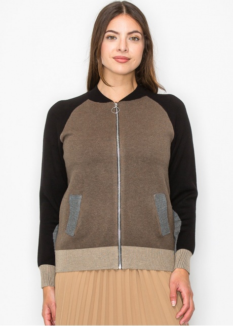 Color-Block Taupe Knit Jacket
