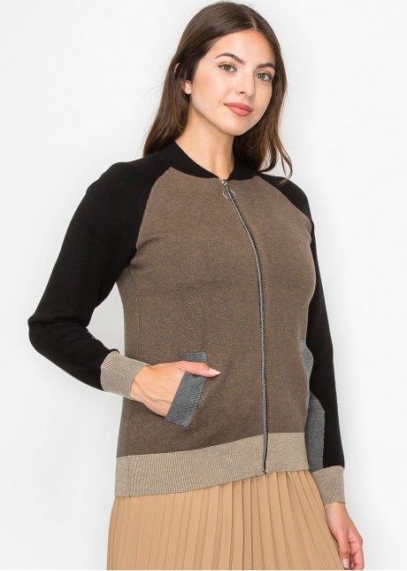 Color-Block Taupe Knit Jacket