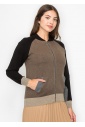 Color-Block Taupe Knit Jacket