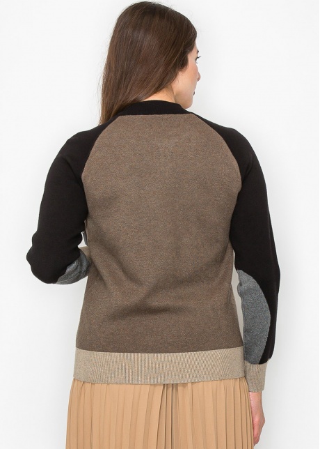 Color-Block Taupe Knit Jacket