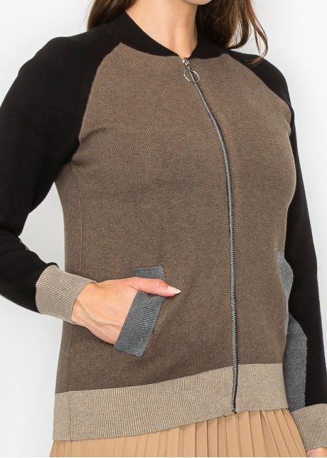 Color-Block Taupe Knit Jacket