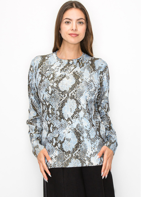 Blue Snake Print Long Sleeve Top