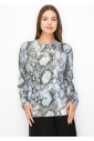 Blue Snake Print Long Sleeve Top