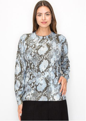 Blue Snake Print Long Sleeve Top