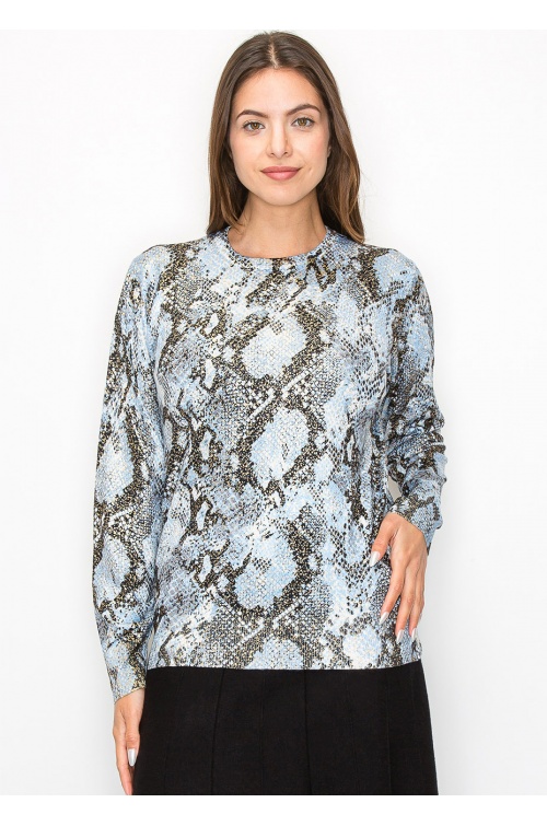 Blue Snake Print Long Sleeve Top