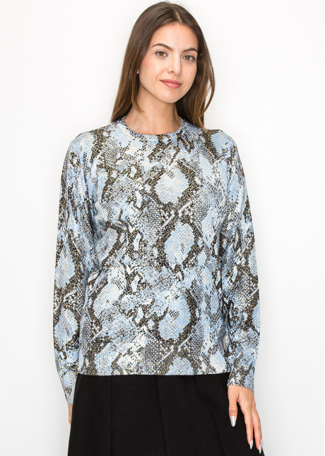 Blue Snake Print Long Sleeve Top