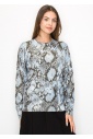 Blue Snake Print Long Sleeve Top