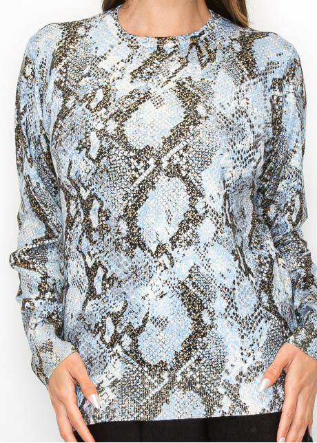 Blue Snake Print Long Sleeve Top