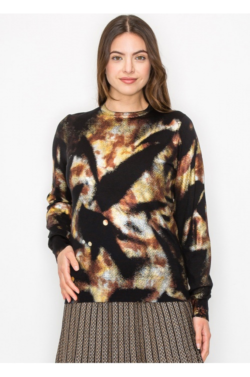 Golden Haze Abstract Knit Sweater