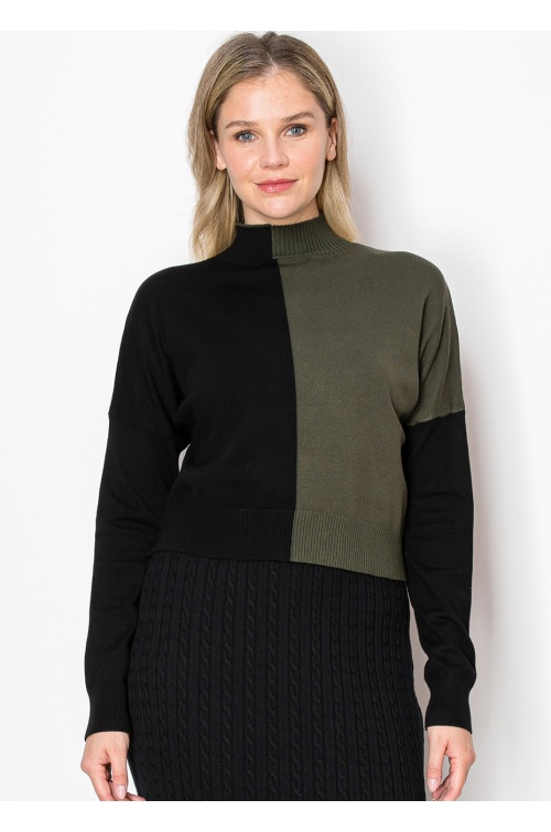 Colorblock Olive and Black Knit Sweater