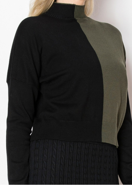Colorblock Olive and Black Knit Sweater