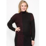 Burgundy and Black Colorblock Cable Knit Sweater