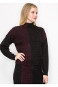 Burgundy and Black Colorblock Cable Knit Sweater