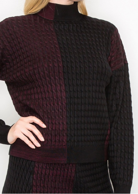 Burgundy and Black Colorblock Cable Knit Sweater