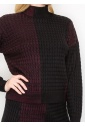 Burgundy and Black Colorblock Cable Knit Sweater