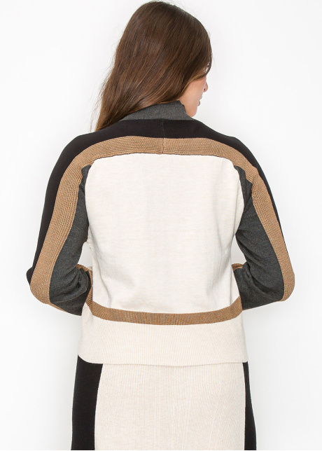 High Neck Cream and Brown Knit Sweater