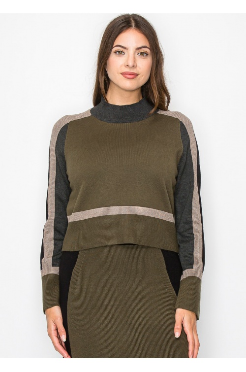 Modern Olive and Taupe Blocked Sweater