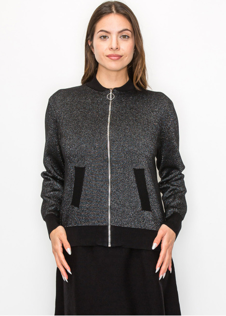 Metallic Silver Knit Bomber Jacket